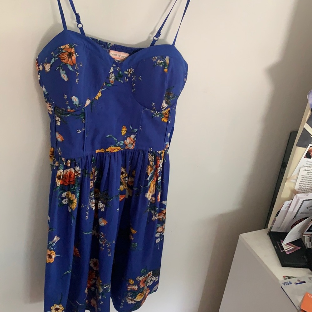 Royal blue floral sleeveless babydoll skater dress